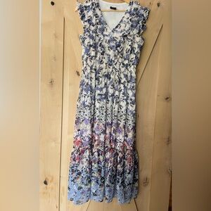Maison Tara Floral Chiffon Short Sleeve Maxi Dress 10